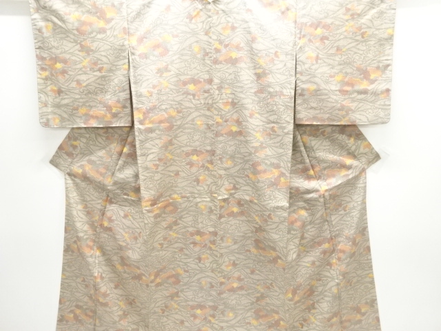 JAPANESE KIMONO / OMESHI / NISHIJIN-ORI / WOVEN MAPLE LEAVES